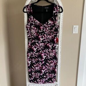 WHBM Instantly Slimming Dress, Size 8, Black with pink and burgundy colors